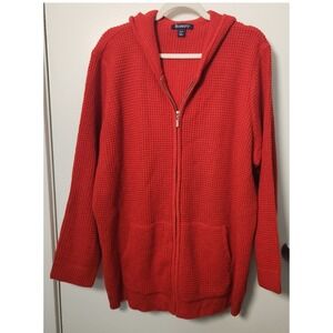 Roaman's Red Full Zip Thermal Waffle Weave‎ Women's Sz 22/24 1X Cardigan Hoodie